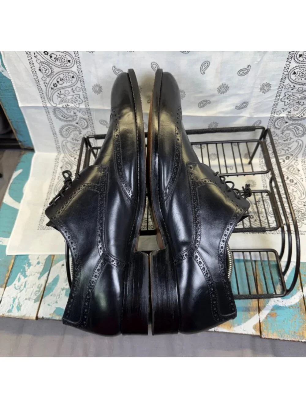 Mezlan Brogue Wing Tip Saddle Black Leather Oxford Made in Spain Men's 13M EUC
